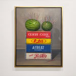 Painting of two watermelons with paintbrushes