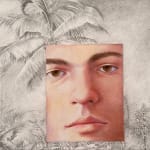 Portrait of a face with tropical plants surrounding it