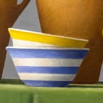 Still life painting with vessels and oranges