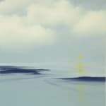 Painting of a blue landscape with moon