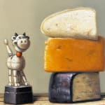 Painting of a toy cow and cheese