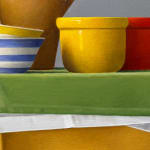 Still life painting with vessels and oranges