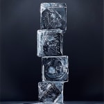Painting of stack of ice cubes on dark background