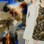 Painting of two women with abstracted background