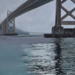Oil painting of Bay Bridge with reflection in water on canvas