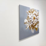 Painting of beige flower on gray background