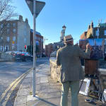 Gerard_Byrne_painting_plein_air_Huband_Bridge_on_St_Patrick's_Day_Dublin_modern_irish_impressionism