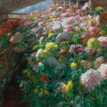 Olga Wisinger-Florian, Interieur mit Namenstagstisch (Gartensalon in Grafenegg), 1909