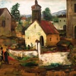 Ernst Huber, „Kirche und Schule in Wagrain im Herbst“, um 1935