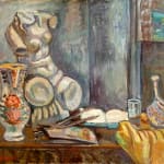 PINCHUS KRÉMÈGNE, Still Life with Basket, Jug and Fruits, circa 1948