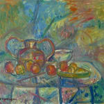 PINCHUS KRÉMÈGNE, Still Life with Basket, Jug and Fruits, circa 1948