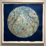 Dora Somosi Hand printed cyanotype with embroidery image of moon and hollies