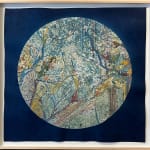 Dora Somosi Hand printed cyanotype with embroidery image of moon and hollies