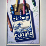 intallation ben steele oil painting of crayons hokusai label Gilman Contemporary