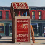 oil painting by ben steele crayons and sidewalk town scene in style of Hopper available at Gilman Contemporary