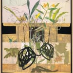 Frances McCormack botanical collage with yellow flowers available at Gilman Contemporary