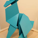 tabletop sculpture of still rabbit in blue by Hacer