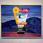 Ben Steele Oil painting Sun Valley Baldy view with Neon sign Sun Valley Ski Inn skier of color purchase at Gilman Contemporary