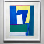 framed abstract work on paper yellow blue green