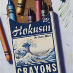 ben steele oil painting of crayons hokusai label Gilman Contemporary