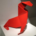 hand folded metal red origami sea lion