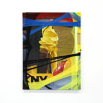 abstract fabric collage with a snippet of a photo of a person wearing a rain jacket