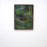 plein air painting of an overgrown backyard