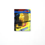 abstract fabric collage with a snippet of a photo of a person wearing a rain jacket