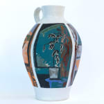 painted ceramic vase with windows and bedroom scenes