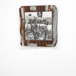 black and white painting collage on canvas mounted on metal
