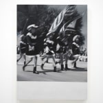 black and white painting of a parade