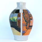 painted ceramic vase with windows and bedroom scenes