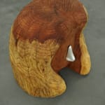 wood carved head with a metal cast nose