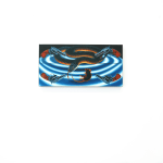 painting of a snake with 4 guns pointing at it and a dead mouse