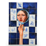 painting of a girls face reflected in a hand mirror