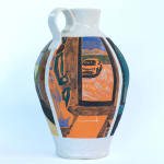 painted ceramic vase with windows and bedroom scenes