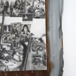 black and white painting collage on canvas mounted on metal