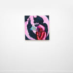 painting of a girl with a cowboy hat smoking a cigarette in pink