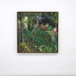 plein air painting of an overgrown backyard