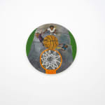 circular painting of 3 kids playing basketball by jonah elijah