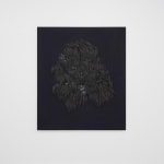 small ceramic needles sewn to a dark indigo canvas