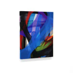 abstract fabric piece with blue, purple, green red and black