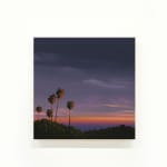 painting of a los angeles landscape with palm trees and a sunset