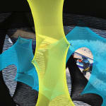 abstract fabric artwork including a text that says "beautiful" upside down