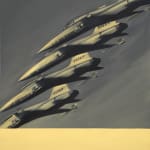 painting of fighter jets flying through the sky