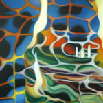 abstract painting of flames in a pond