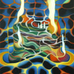 abstract painting of flames in a pond