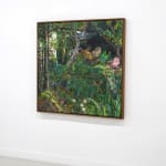 plein air painting of an overgrown backyard