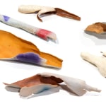 photo of a ceramic artwork made to look like pieces of bark from a eucalyptus tree
