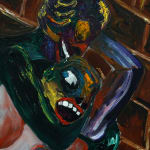 abstract painting of two people wrestling